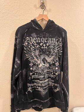 Vintage Y2K Raw State by Affliction Vengeance graphic Hoodie Men's size XL